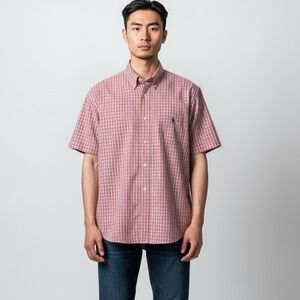Ralph Lauren Men's casual red checkered short sleeve button down shirt XL